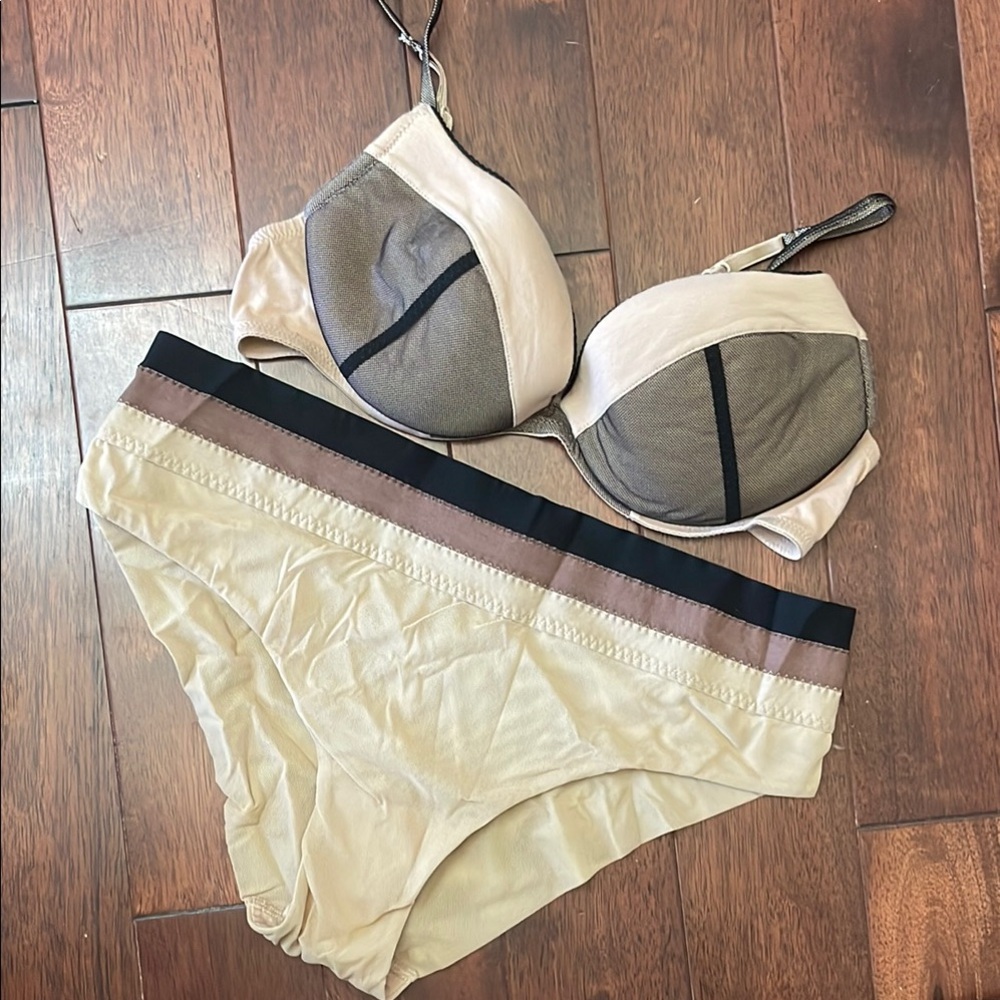 La Perla Italy Blck Nude Brown Bra BriefPanty Set 36C Large